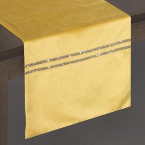 Traversa masa Glen Velvet Mustariu, 35 x 180 cm