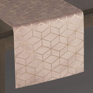 Traversa masa Suzi Velvet Roz / Auriu, 35 x 140 cm