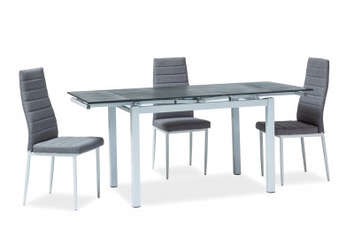 Set masa extensibila din sticla si metal Turner Black / White + 4 scaune tapitate Han-265 Grey, L110-170xl70xH76 cm