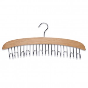 Umeras din metal si lemn pentru accesorii, cu 12 carlige, Belt Natural, l43xA6xH18 cm