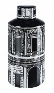 Vas decorativ din portelan, Liberty Alb / Negru, Ø15xH31 cm