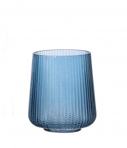 Suport lumanare Boa Huricane Blue, Sticla, Ø14xH17 cm