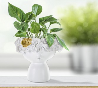 Vaza decorativa din rasina, Lady Cempaka Small Alb / Auriu, L15xl12,5xH14 cm