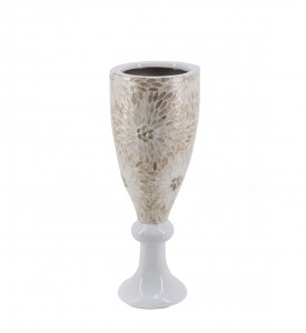 Vaza decorativa din sidef Mosaic Ivoir / Alb, Ø15xH45 cm