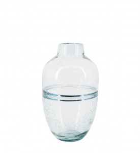 Vaza decorativa din sticla, Atlantis Low Transparent / Bleu, Ø20xH32 cm