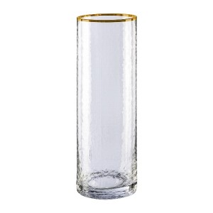 Vaza decorativa din sticla, Rim Cylinder Transparent / Auriu, Ø10xH30 cm