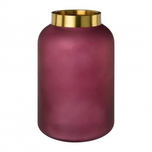 Vaza decorativa din sticla si metal, Jar Bordeaux / Auriu, Ø14,5xH22,5 cm