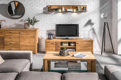 Set de mobila living din lemn de stejar si furnir, 3 piese Velle Oak