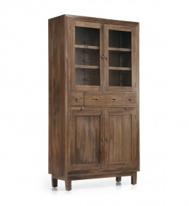 Vitrina din lemn cu 3 sertare si 4 usi, Sindor Natur, l100xA40xH190 cm