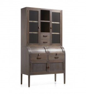 Vitrina din lemn cu 4 sertare si 6 usi, Spartan Maro Inchis, l100xA50xH200 cm