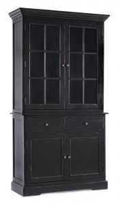 Vitrina din lemn de mango, cu 2 sertare si 4 usi Jefferson Negru Antichizat, l111,4xA42,5xH203 cm