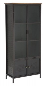 Vitrina din lemn si metal, cu 4 usi School Negru / Natural, l72xA36xH163 cm