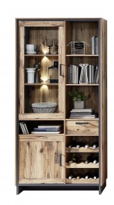 Vitrina din pal cu 1 sertar, 2 usi si LED inclus Pato Large Natural / Grafit, l100xA38xH203 cm