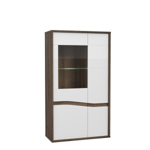 Vitrina din pal, cu 2 usi si LED inclus Wafi Small Stejar / Alb, l94,5xA42xH166,3 cm