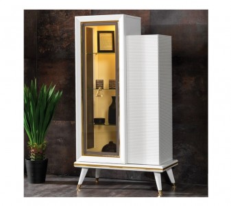 Vitrina din pal si metal, cu 2 usi Toscana Alb / Auriu, l85xA43xH157 cm