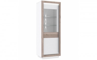 Vitrina din pal si MDF, cu 1 usa Small Conveq Stejar / Alb, l73,3xA53xH197 cm