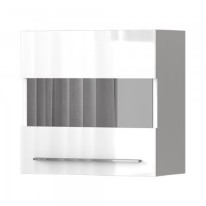 Vitrina suspendata din pal si MDF, cu 1 usa si LED inclus, Piano VK60-1KS/PN Alb, l60xA29xH57 cm