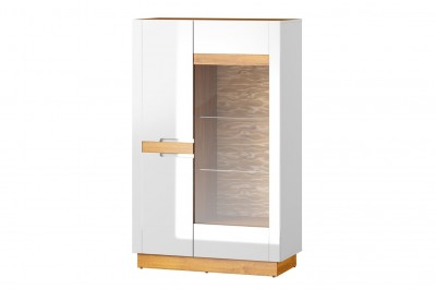 Vitrina din MDF si pal, cu 2 usi Visio 15 White / Oak, l86xA40xH137 cm
