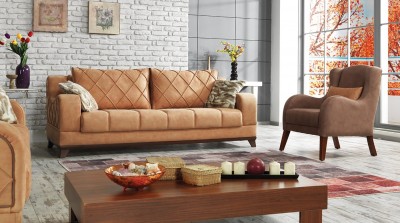 Canapea extensibila tapitata, 3 locuri Woody Camel K1, l225xA102xH82 cm