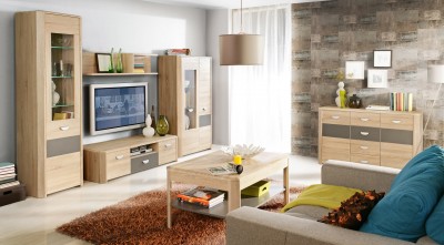 Set de mobila living din MDF si pal, 6 piese Yoper Sonoma Oak / Grey